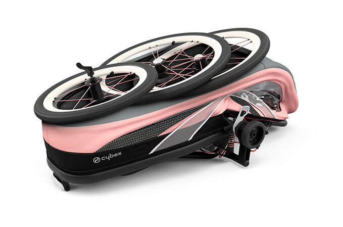 An image of the CYBEX Gold Zeno Seat Pack Cross Country Ski Trailer, highlighting the Compact Fold feature.