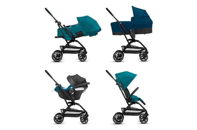 An image of the CYBEX Gold Eezy S Twist+2 Buggy, highlighting the 4-in-1 Travel System feature.