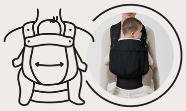 Obrázek CYBEX Platinum Coya Carrier Bouclé Baby Carrier, který zvýrazňuje funkci Přizpůsobivý materiál.