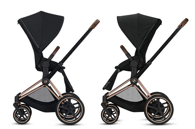 Obraz CYBEX Platinum e-Priam 1 Jeremy Scott – Wings Stroller, podkreślający funkcję Odwracane siedzisko.