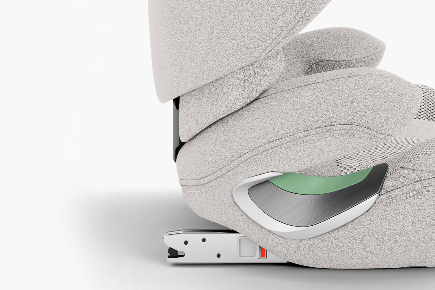 Close-up of a CYBEX car seat with a RIGID Latch installation.