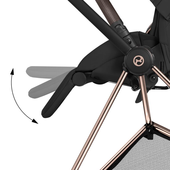 Afbeelding van de CYBEX Platinum Mios Stroller, met de nadruk op de functie Adjustable Leg Rest.