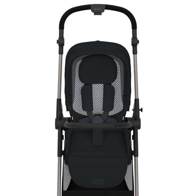 An image of the CYBEX Gold Melio Stroller, highlighting the Breathability in backrest feature.
