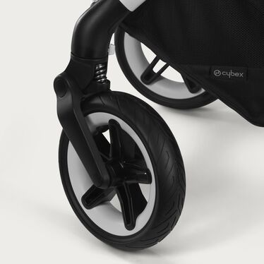 An image of the CYBEX Gold Talos S Lux Stroller, highlighting the Puncture-proof Wheels feature.
