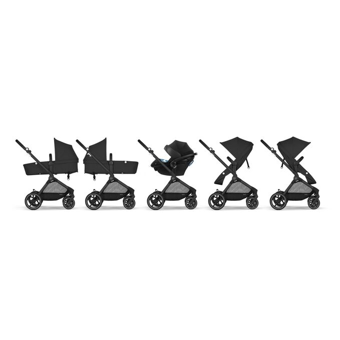 An image of the CYBEX Gold Eos Travel System Stroller, highlighting the 5 Modes of Use feature.