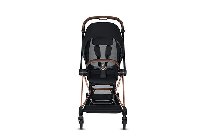 An image of the CYBEX Platinum Mios 2  Seat Pack Stroller, highlighting the Small Footprint feature.