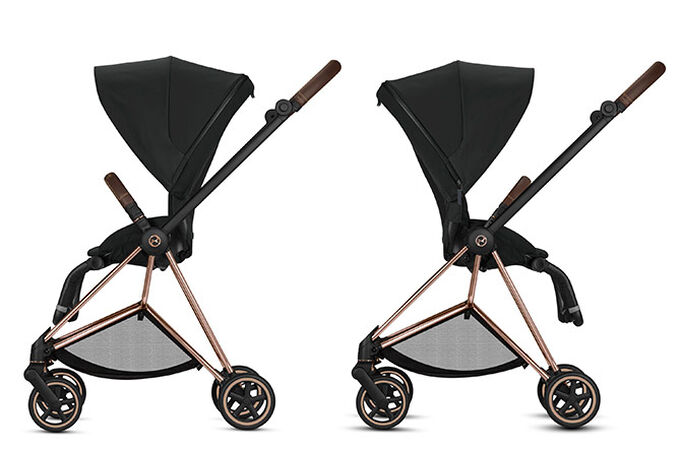 An image of the CYBEX Platinum Mios 2  Frame Stroller, highlighting the Reversible seat unit feature.