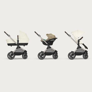 An image of the CYBEX Gold Eos Lux Stroller, highlighting the Travel System Ready feature.