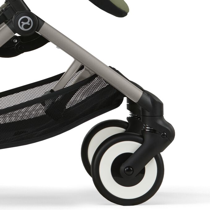 An image of the CYBEX Gold Libelle Buggy, highlighting the Smooth Front-wheel Suspension feature.