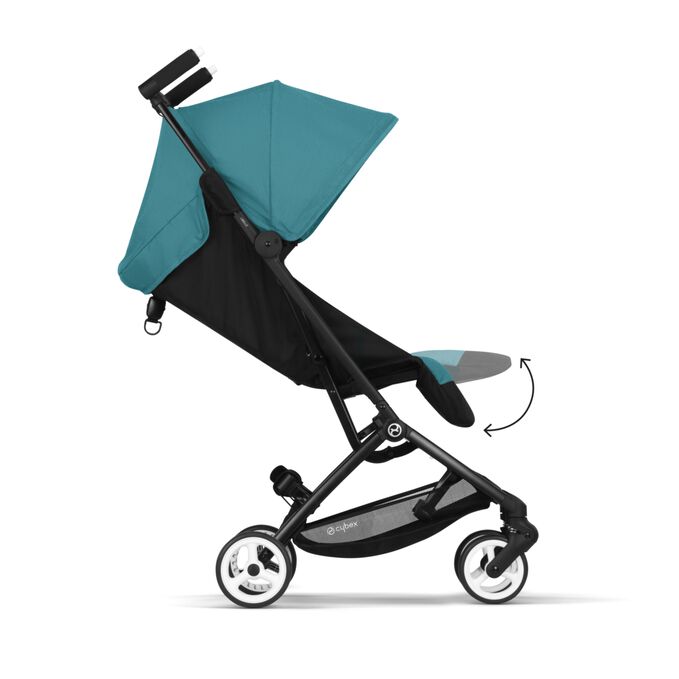 An image of the CYBEX Gold Libelle Buggy, highlighting the Adjustable Leg rest feature.