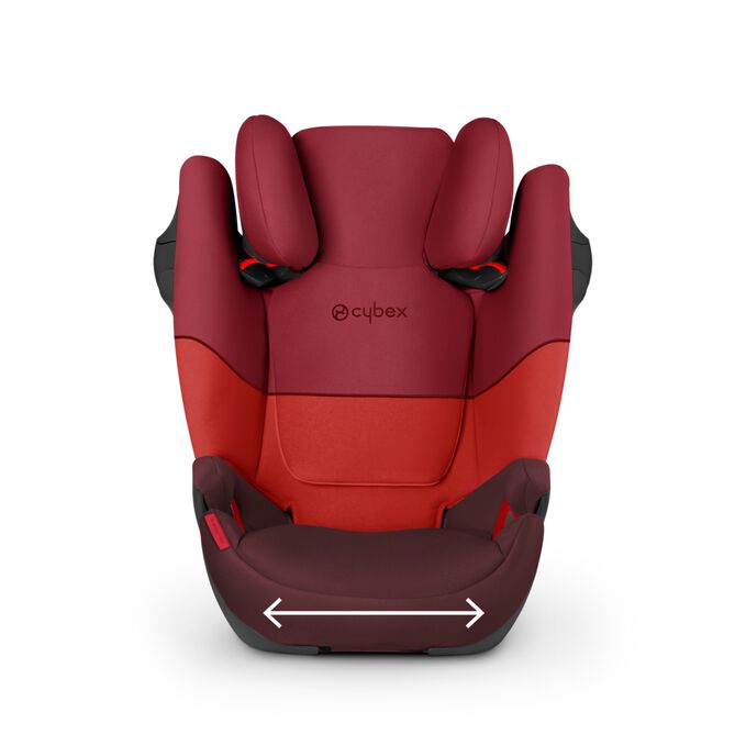 Ein Bild des CYBEX Silver Solution M Child Car Seat, das das Merkmal Extra breites und tiefes Sitzkissen hervorhebt.