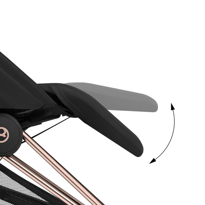 Afbeelding van de CYBEX Platinum Coya with Cot Stroller, met de nadruk op de functie Adjustable Leg Rest.