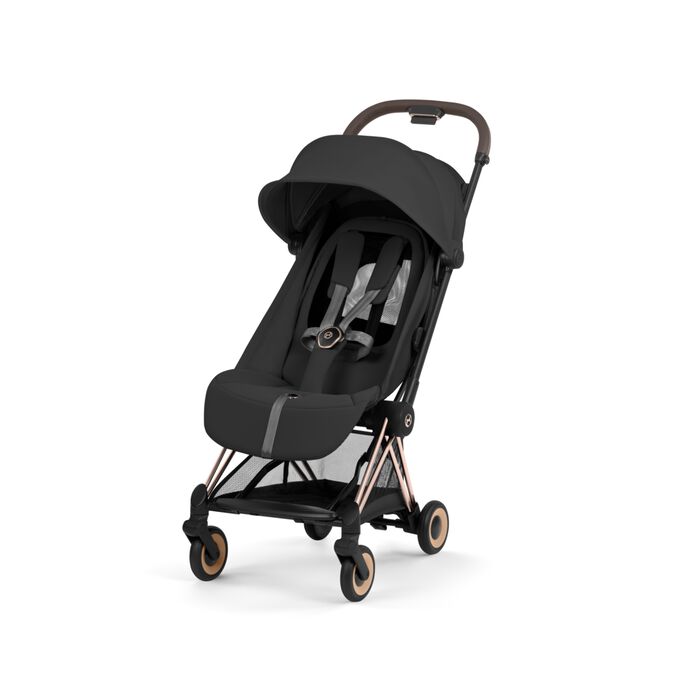Afbeelding van de CYBEX Platinum Coya with Cot Stroller, met de nadruk op de functie Breathable Mesh Backrest.