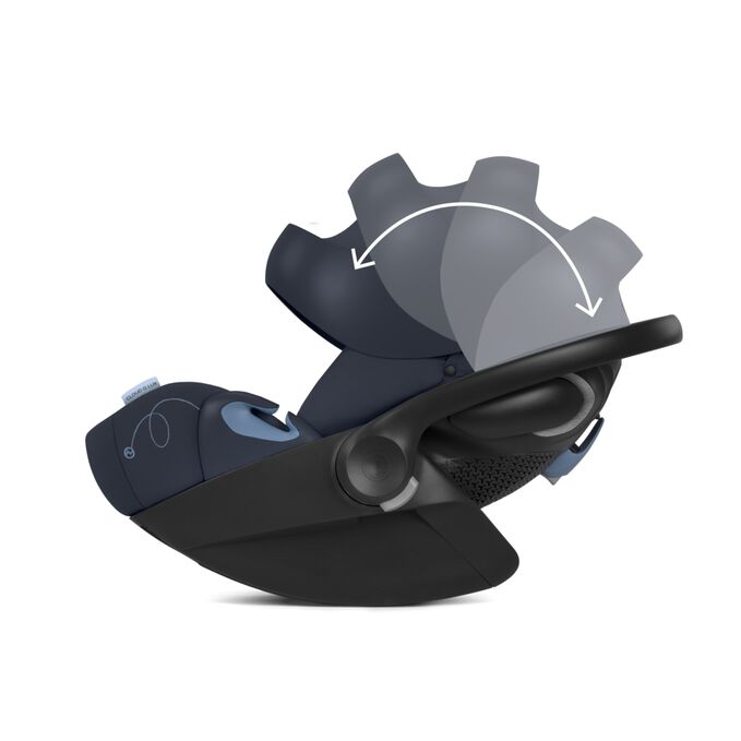 An image of the CYBEX Gold Cloud G Lux with Load Leg Base Infant Car Seat, highlighting the Matching Integrated XXL Sun Canopy feature.