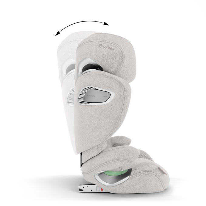 An image of the CYBEX Platinum Solution T Child Car Seat, highlighting the Perfect Fit to Any Car Seat feature.