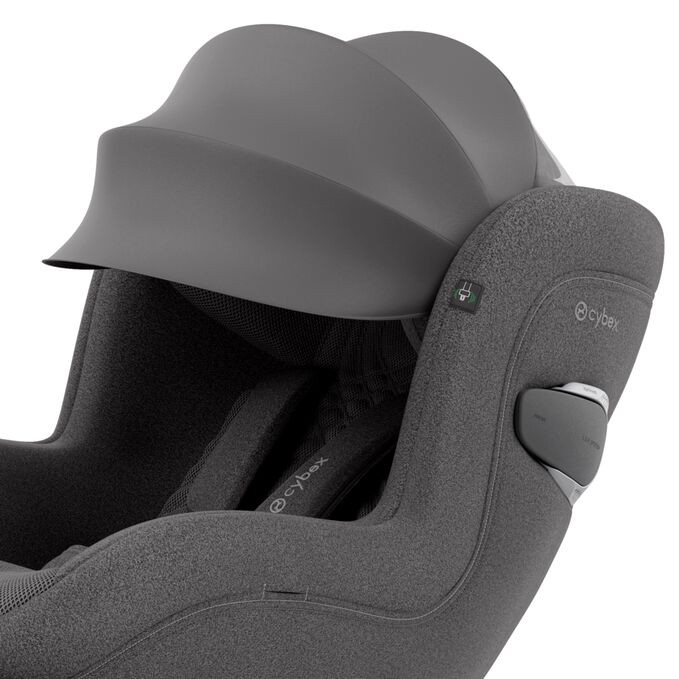 Ein Bild des CYBEX Platinum Sirona Ti Toddler Car Seat, das das Merkmal UPF50+-Schutz hervorhebt.