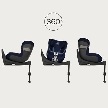An image of the CYBEX Gold Sirona S2 i-Size Toddler Car Seat, highlighting the 360Ëšrotation mechanism feature.