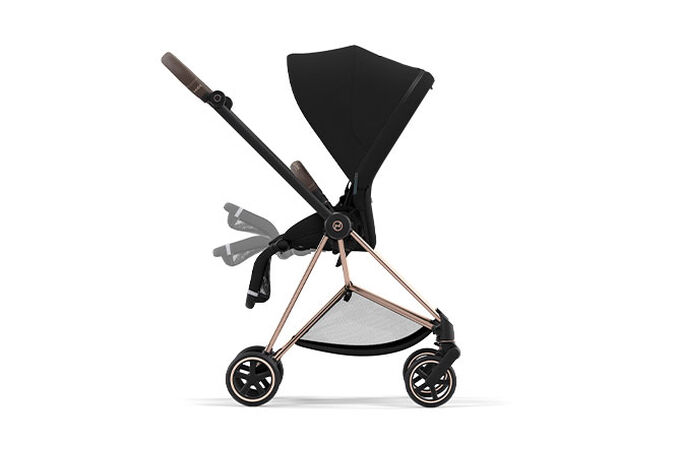 An image of the CYBEX Platinum Mios Jeremy Scott - Wings Stroller, highlighting the Adjustable legrest feature.