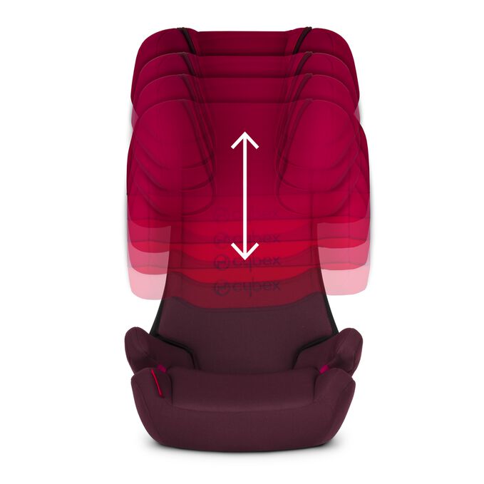 Ein Bild des CYBEX Silver Solution X-Fix Child Car Seat, das das Merkmal 11-fache Höhenverstellung hervorhebt.