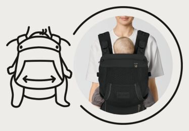 An image of the CYBEX Gold Laya Baby Carrier, highlighting the Self-Adapting Fabric feature.