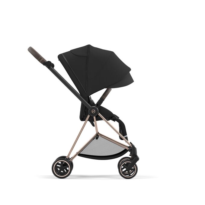 An image of the CYBEX Platinum Mios Jeremy Scott - Car Stroller, highlighting the XXL Sun Canopy feature.