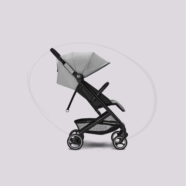 Side view of CYBEX Club pushchair with grey canopy and black frame.