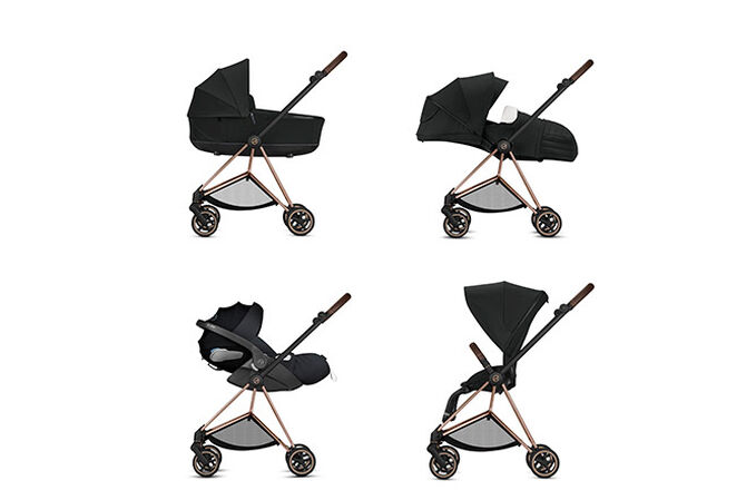 An image of the CYBEX Platinum Mios 2  Jeremy Scott - Wings Stroller, highlighting the 4-in-1 travel system feature.