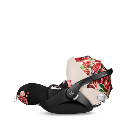 CYBEX Spring Blossom infant car seat with floral design and black frame.