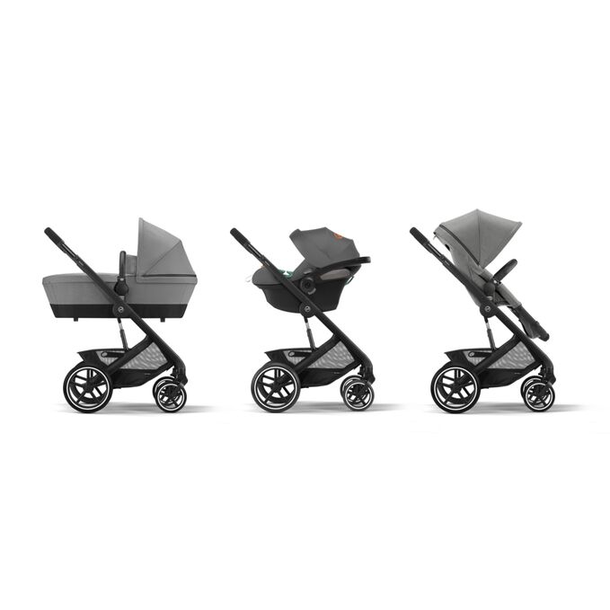 Ein Bild des CYBEX Gold Balios S 2-in-1 Stroller Travel Set, das das Merkmal 3-in-1 Reisesystem hervorhebt.