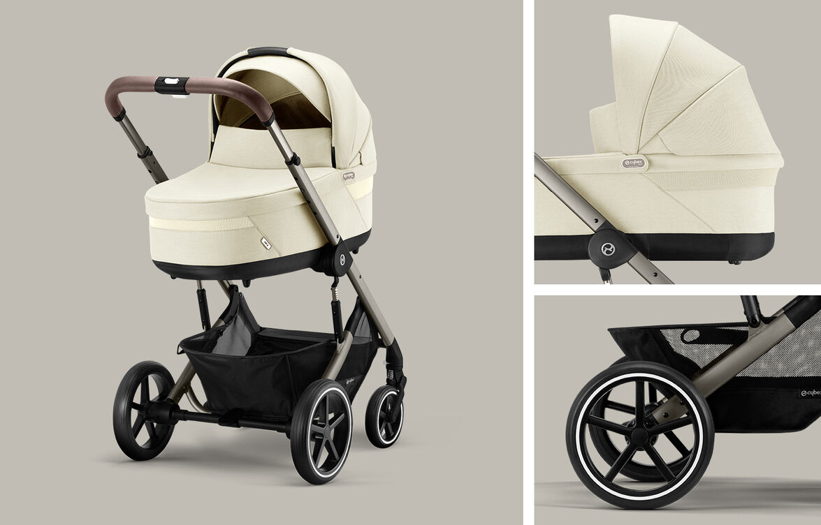 CYBEX Gold Balios S Lux barnvagn Seashell Beige på Taupe-ram