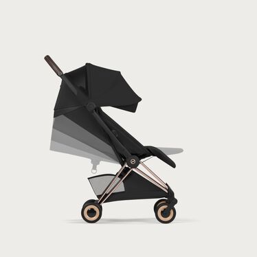 An image of the CYBEX Platinum Coya - Style Collection Buggy, highlighting the Ergonomic Lie-Flat feature.