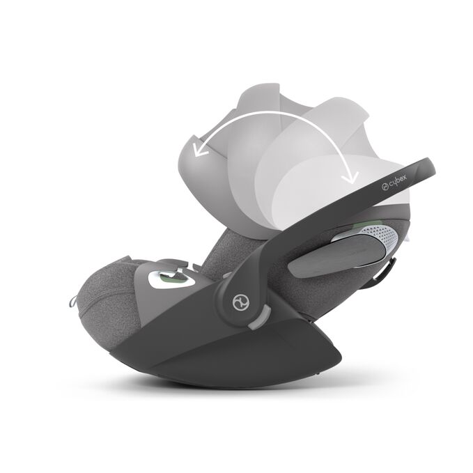 An image of the CYBEX Platinum Cloud T i-Size Infant Car Seat, highlighting the Full sun protection feature.
