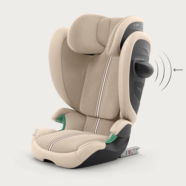 An image of the CYBEX Gold Solution G2 Child Car Seat, highlighting the 20% Higher Side-impact Protection feature.