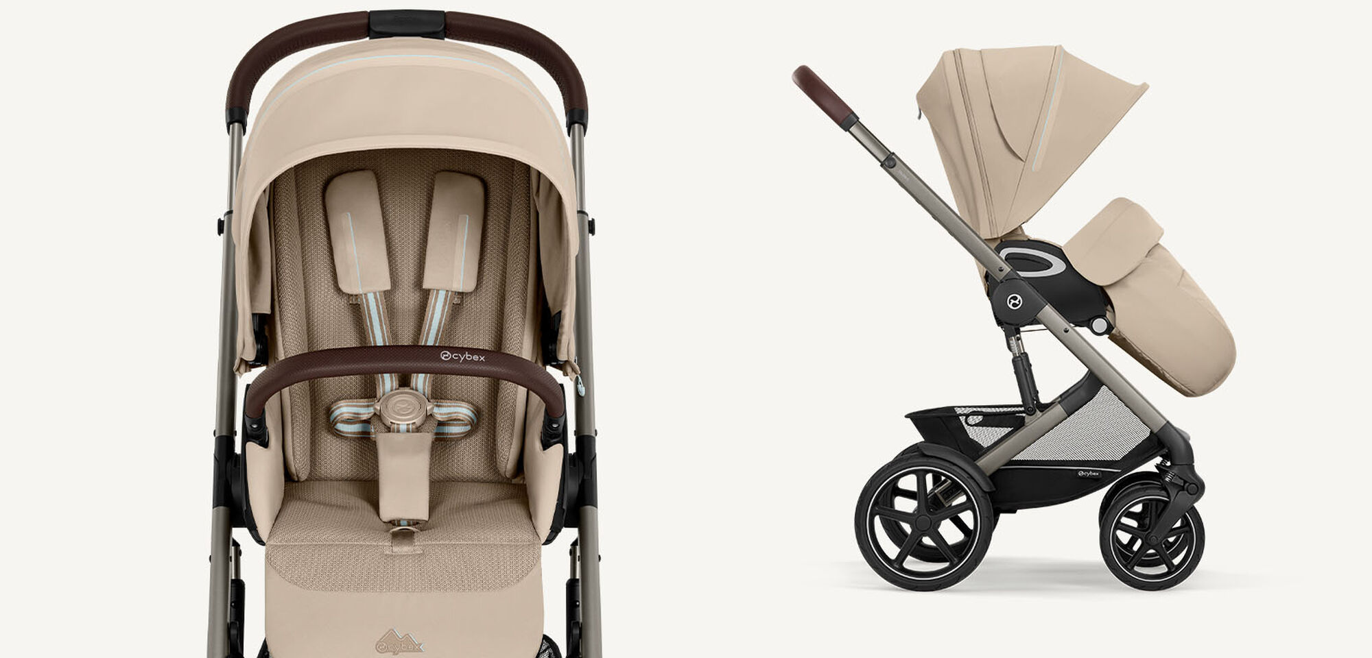 Product images of a Talos S Lux in Almond Beige, a close up on the left and a sideview on the right.