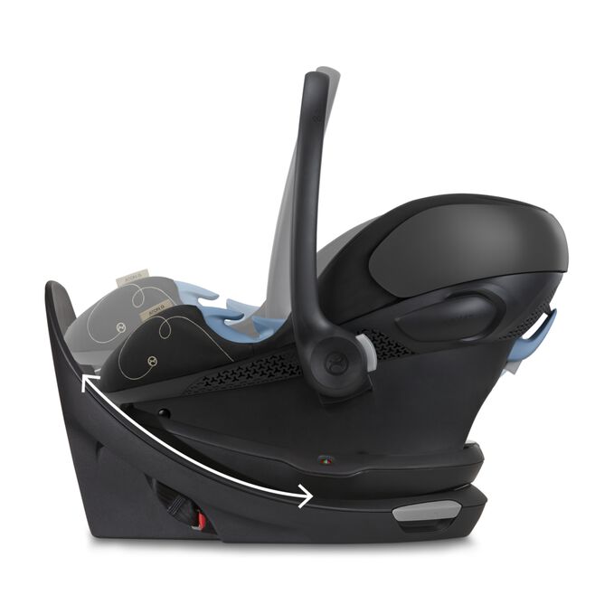 An image of the CYBEX Gold Eos and Aton G Swivel Travel System Stroller, highlighting the Easy Glide Recline feature.