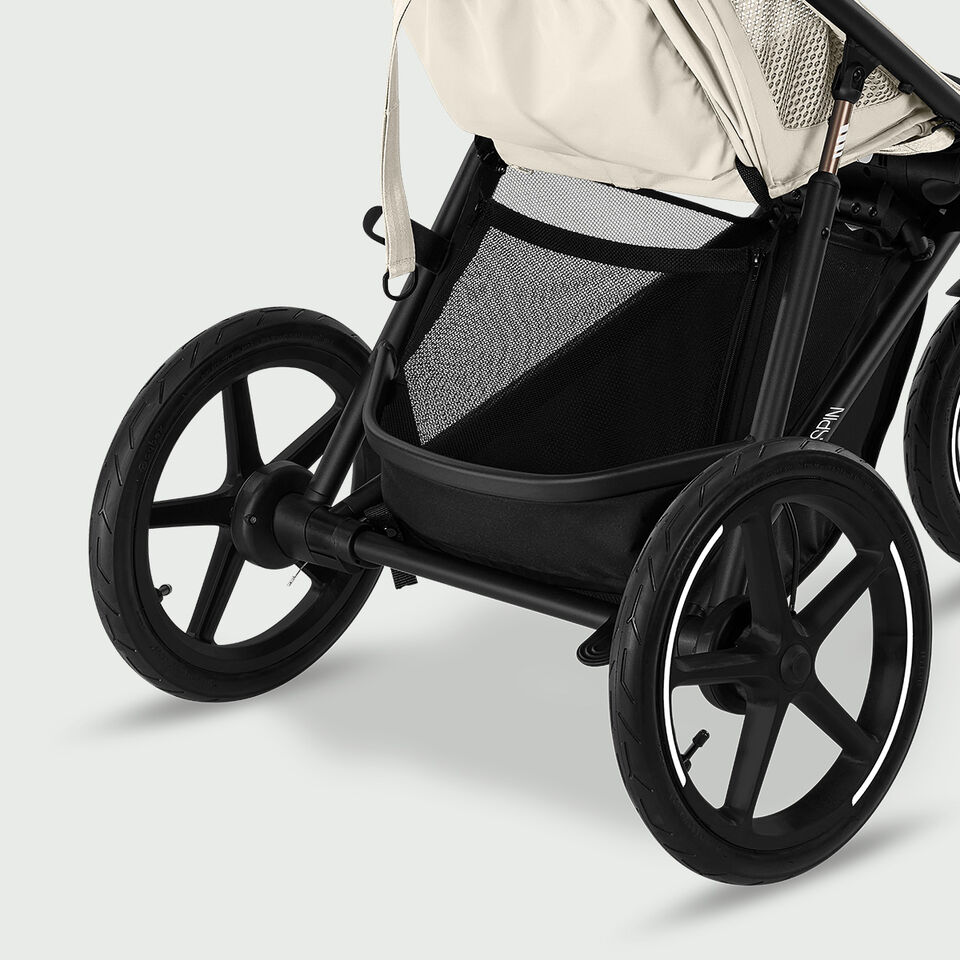 Product shot of an Avi Spin stroller basket.