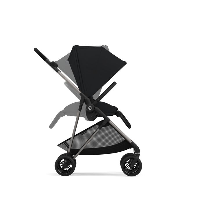 An image of the CYBEX Gold Melio Stroller, highlighting the Reversible seat unit feature.