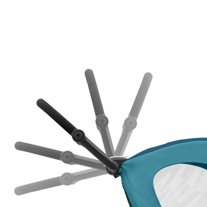 An image of the CYBEX Gold Zeno Bike Bike Trailer, highlighting the Height-adjustable handlebar feature.