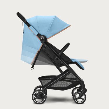An image of the CYBEX Gold Beezy 2023 Buggy, highlighting the Ergonomic Lie-flat Position feature.