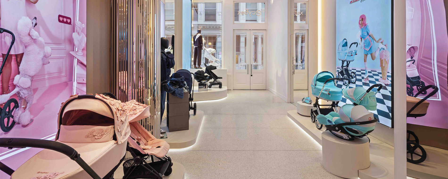 Several CYBEX collections on display left and right.