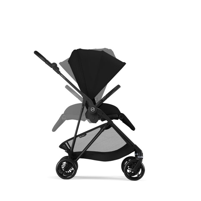 An image of the CYBEX Gold Melio Carbon Stroller, highlighting the Reversible Seat Unit feature.