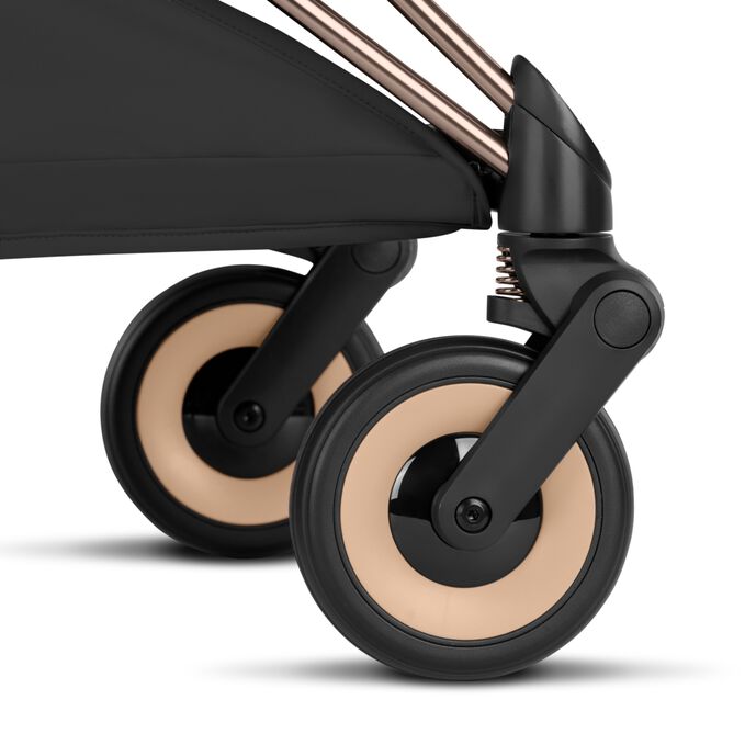 Afbeelding van de CYBEX Platinum Coya - Style Collection Buggy, met de nadruk op de functie Front Wheel Suspension.