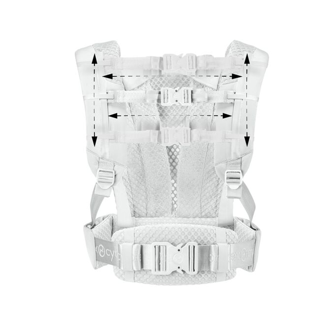 An image of the CYBEX Platinum Coya Carrier Baby Carrier, highlighting the Adjustable Sternum Strap feature.