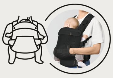 An image of the CYBEX Gold Laya Baby Carrier, highlighting the Kangaroo Pocket feature.
