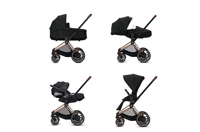 Obraz CYBEX Platinum Rama e-Priam 1 Stroller, podkreślający funkcję System podróżny 4 w 1.