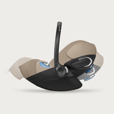 An image of the CYBEX Gold Cloud G Pro with Load Leg Base Infant Car Seat, highlighting the Ergonomic Recline, Reduces Organ Compression feature.