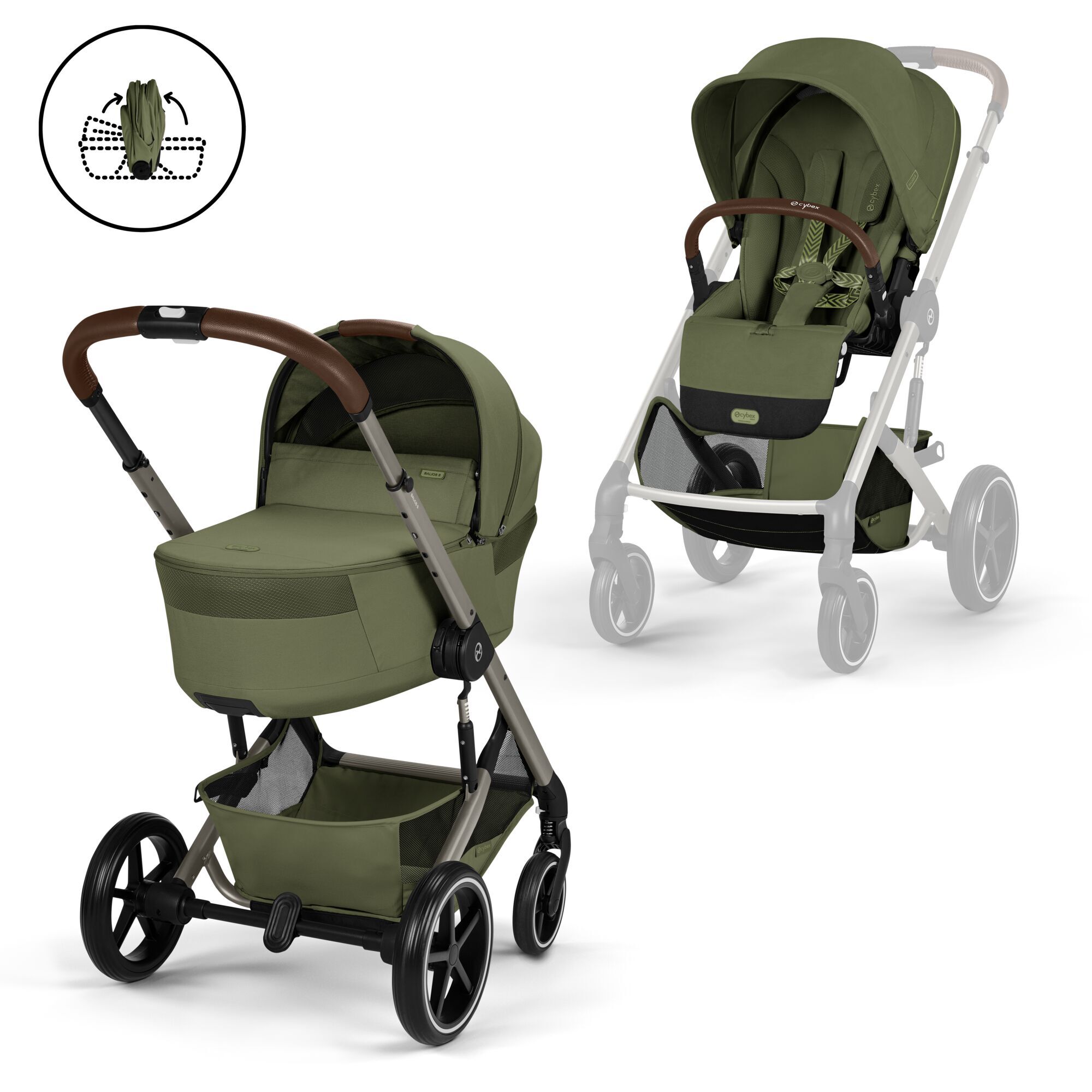 CYBEX Balios S Lux with Fold Cot - Moss Green (Taupe Frame) in Moss Green (Taupe Frame) large-cybex-seu image number 1