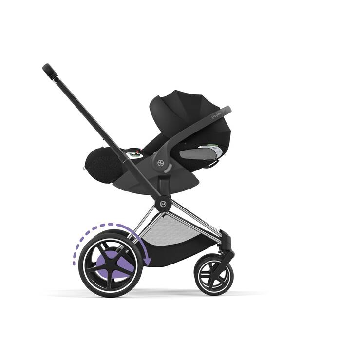 Image shows the combination of several products, sold separately. image number 5 CYBEX e-Priam Frame - Chrome With Black Details in Chrome With Black Details large-cybex-gb image number 5