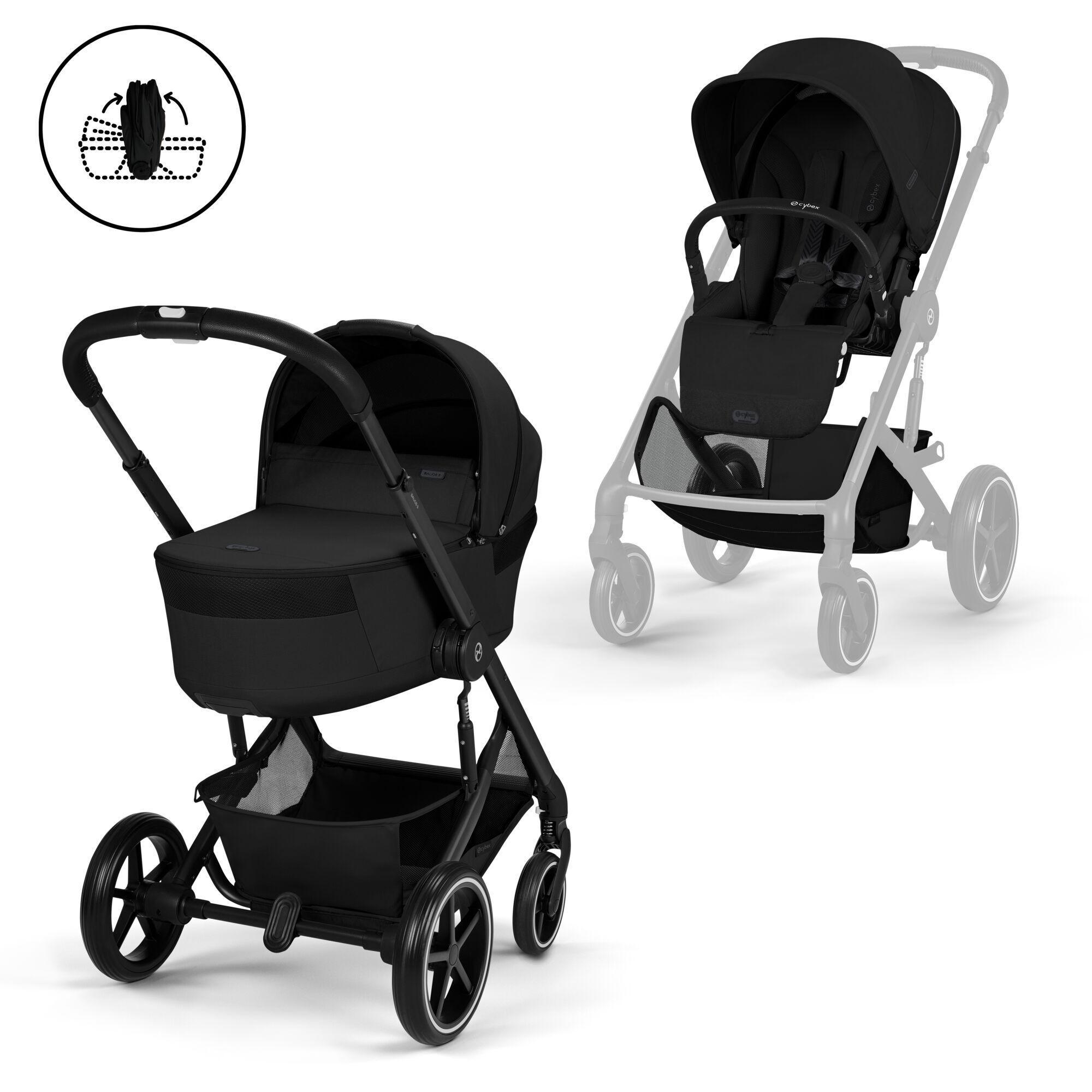 CYBEX Balios S Lux with Fold Cot - Moon Black (Black Frame) in Moon Black (Black Frame) large-cybex-seu image number 1