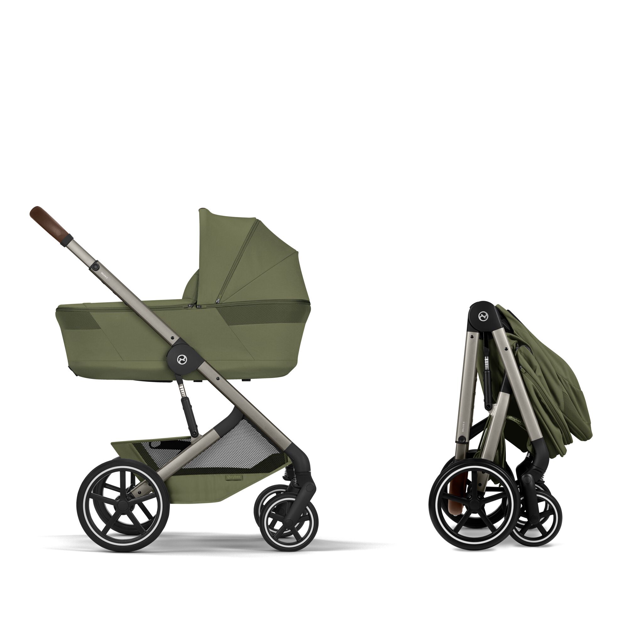 CYBEX Balios S Lux with Fold Cot - Moss Green (Taupe Frame) in Moss Green (Taupe Frame) large-cybex-seu image number 4